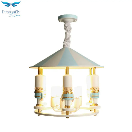 Merry - Go - Round Soldier Chandelier Kids Style Resin 5 - Head Black/Blue Hanging Light Fixture