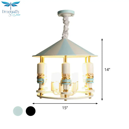 Merry - Go - Round Soldier Chandelier Kids Style Resin 5 - Head Black/Blue Hanging Light Fixture