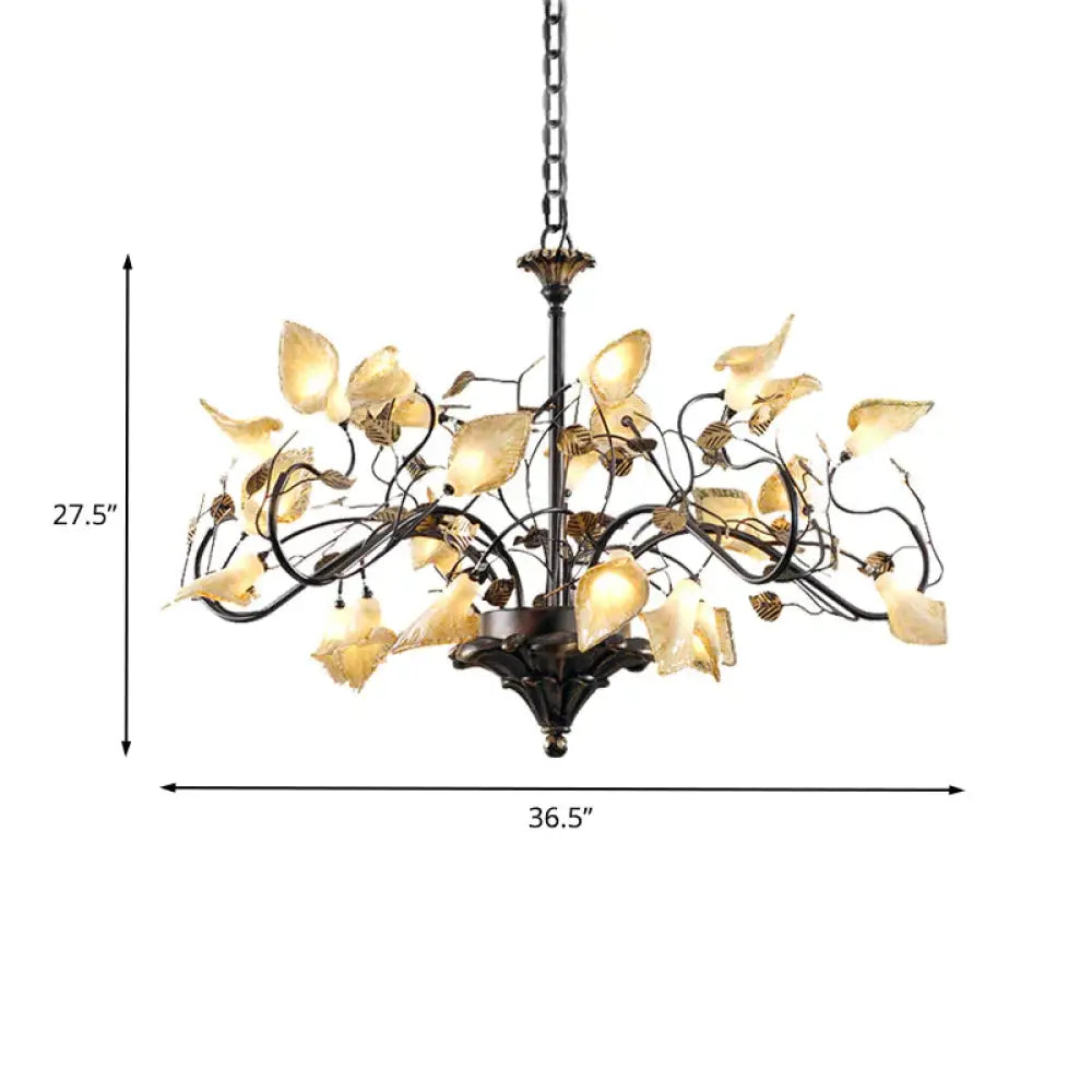 Metal Antique Bronze Pendant Chandelier Flower 25 Lights Countryside Led Down Lighting For