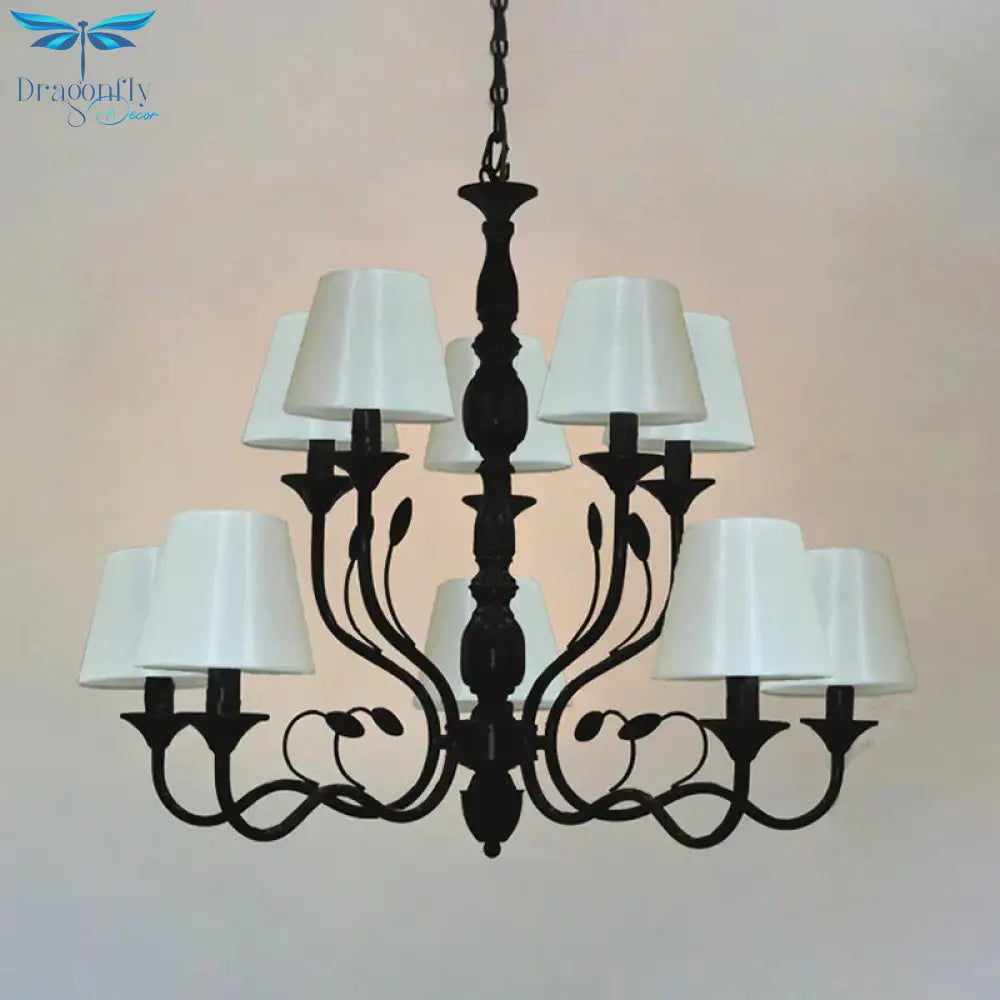 Metal Black Chandelier Lighting Cuvry Arm 10/12/16 Bulbs Vintage Ceiling Hanging Lamp With White