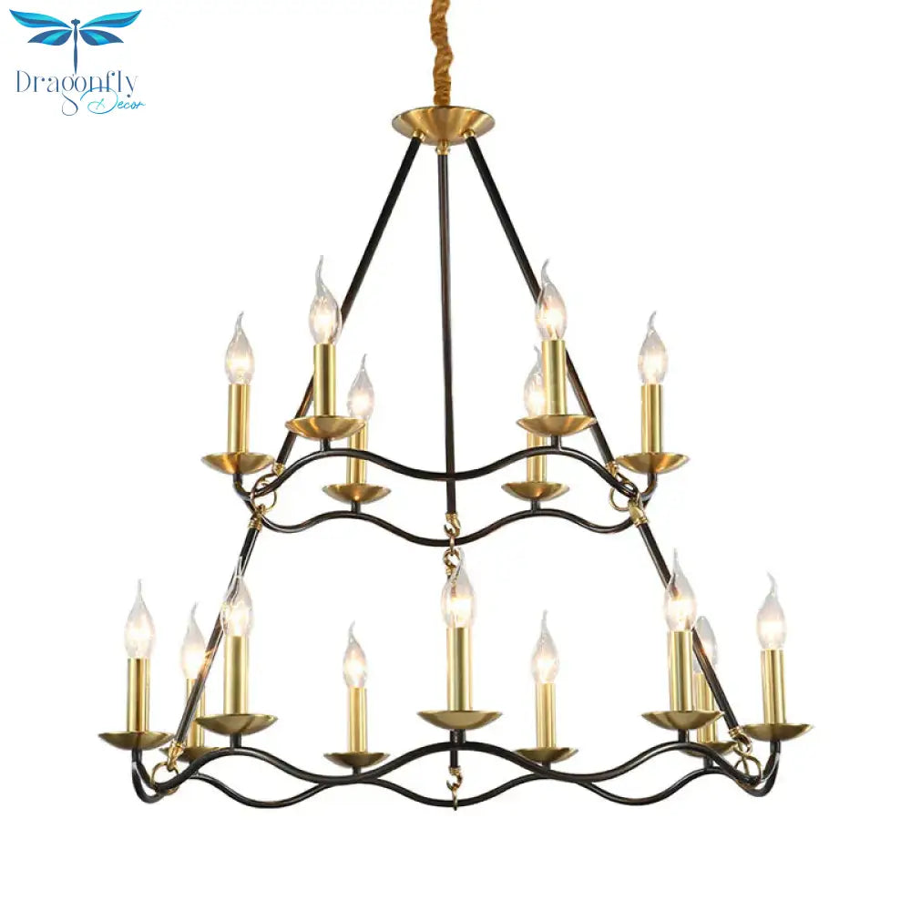 Metal Black Hanging Chandelier Candle 6/9/15 Bulbs Traditional Pendant Light Fixture For Living Room