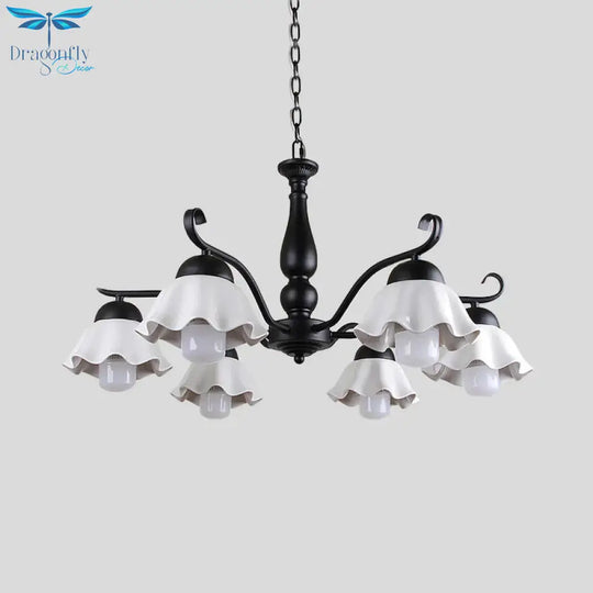 Metal Black/White/Blue Chandelier Lighting Scalloped 6 Heads Country Style Hanging Light Fixture
