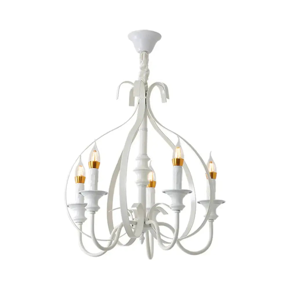 Metal Branch Chandelier Modernism 5 Heads White Pendant Lighting Fixture For Dining Room