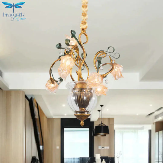 Metal Brass Chandelier Lighting Fixture Blossom 7 Heads American Garden Led Pendant Light For