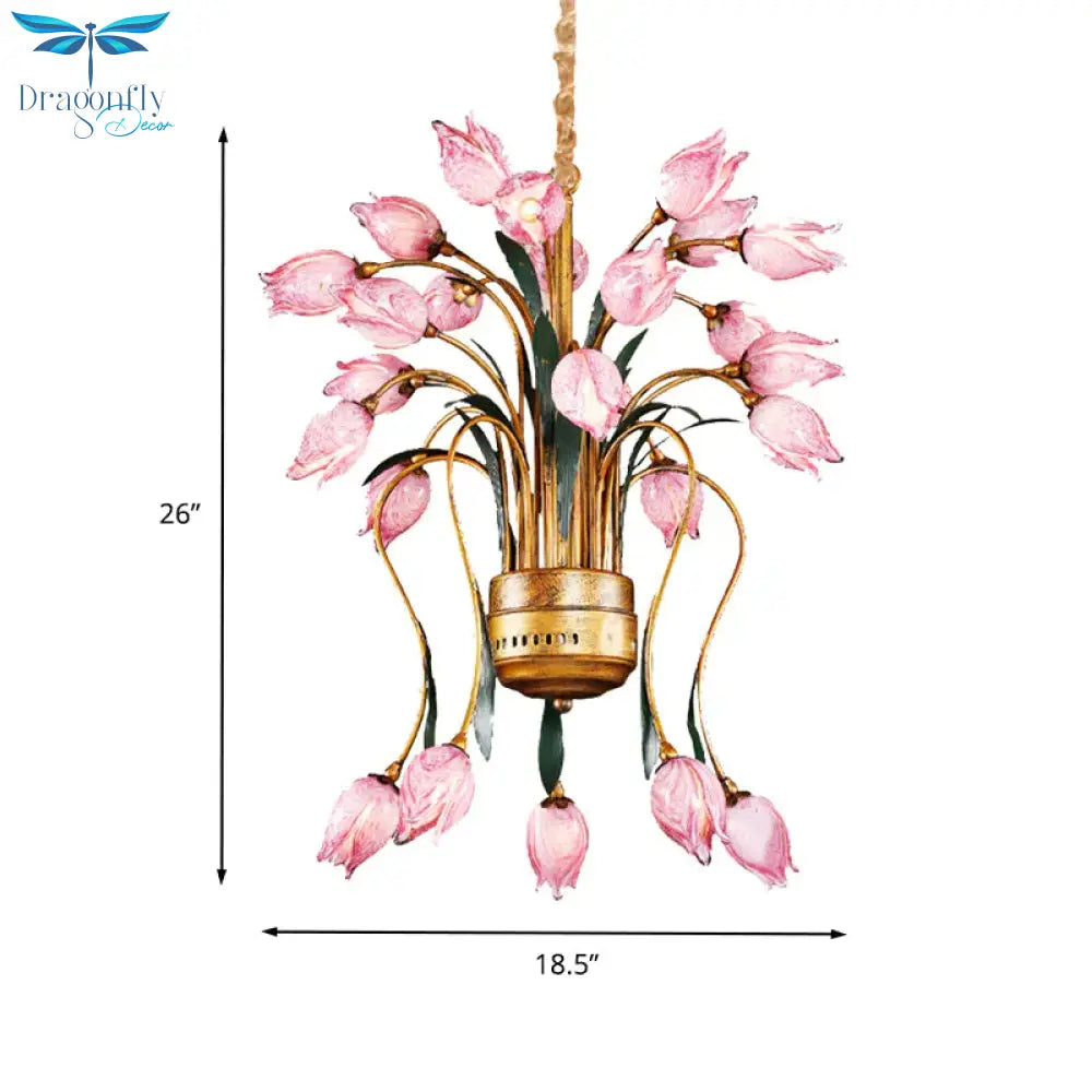 Metal Brass Hanging Chandelier Tulip 16/25 Lights Pastoral Style Led Down Lighting Pendant For