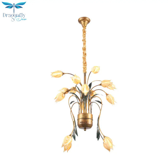 Metal Brass Hanging Chandelier Tulip 16/25 Lights Pastoral Style Led Down Lighting Pendant For