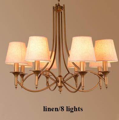 Metal Bronze Chandelier 6/8 Heads For Living Room 8 Heads Linen Ceiling Light