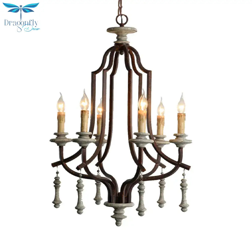 Metal Candelabra Chandelier Lamp Farmhouse 6 - Head Living Room Pendant Ceiling Light In Antique