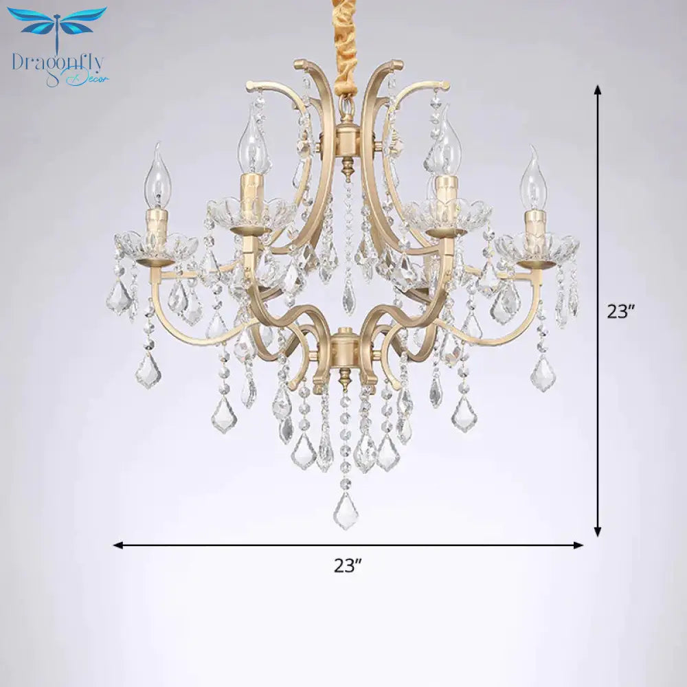 Metal Candelabra Pendant Chandelier Modern 4 Bulbs Suspended Hang Fixture With Crystal Accents In
