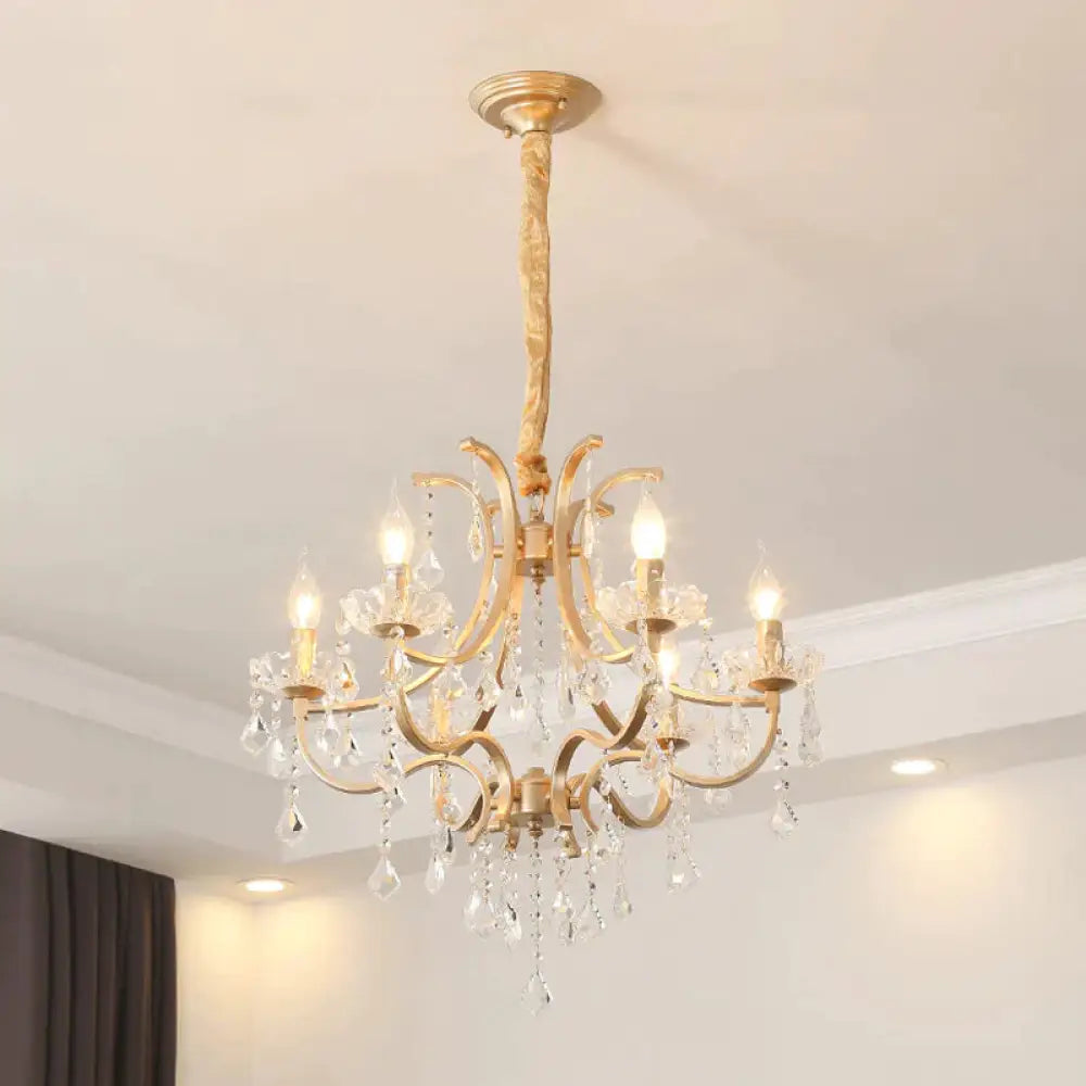 Metal Candelabra Pendant Chandelier Modern 4 Bulbs Suspended Hang Fixture With Crystal Accents In