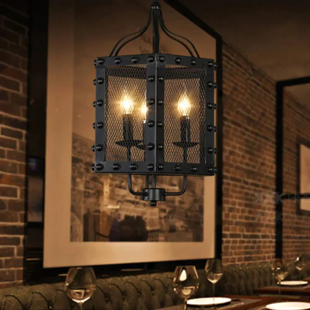 Metal Candle Chandelier Lighting Retro 3 Lights Restaurant Pendant Lamp Fixture In Black