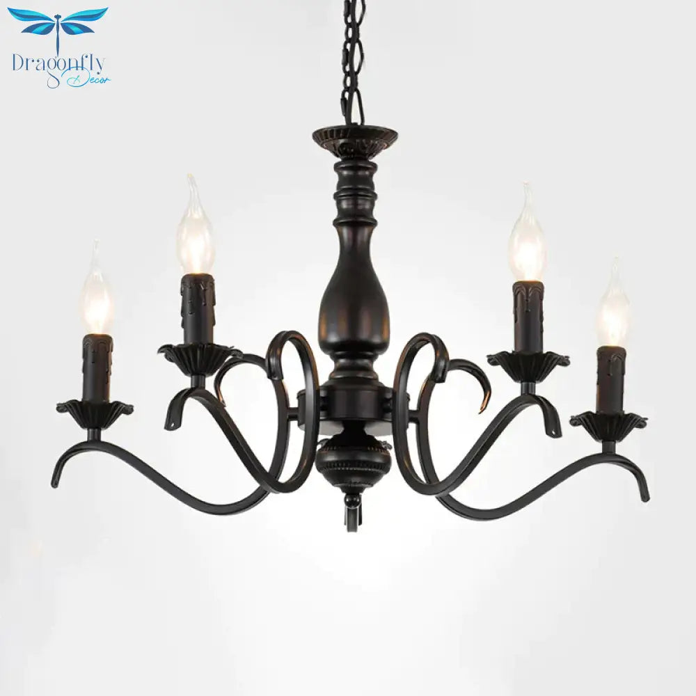 Metal Candle Shaped Ceiling Chandelier Antique 3/5/6 Lights Beedroom Hanging Pendant Light In Black