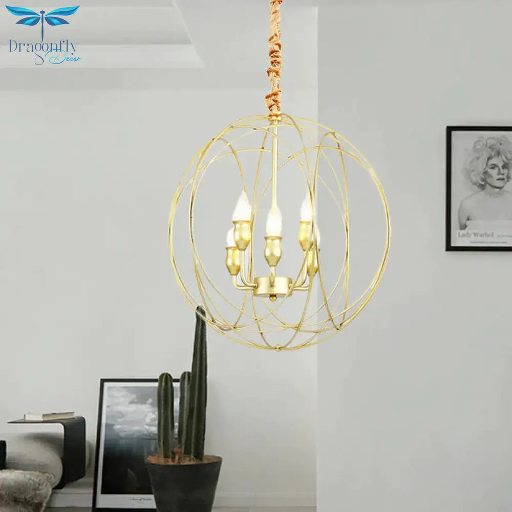 Metal Candle Style Ceiling Pendant Country 4/6 Lights Dining Room Chandelier Lighting In Black/Gold