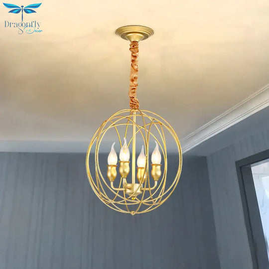 Metal Candle Style Ceiling Pendant Country 4/6 Lights Dining Room Chandelier Lighting In Black/Gold