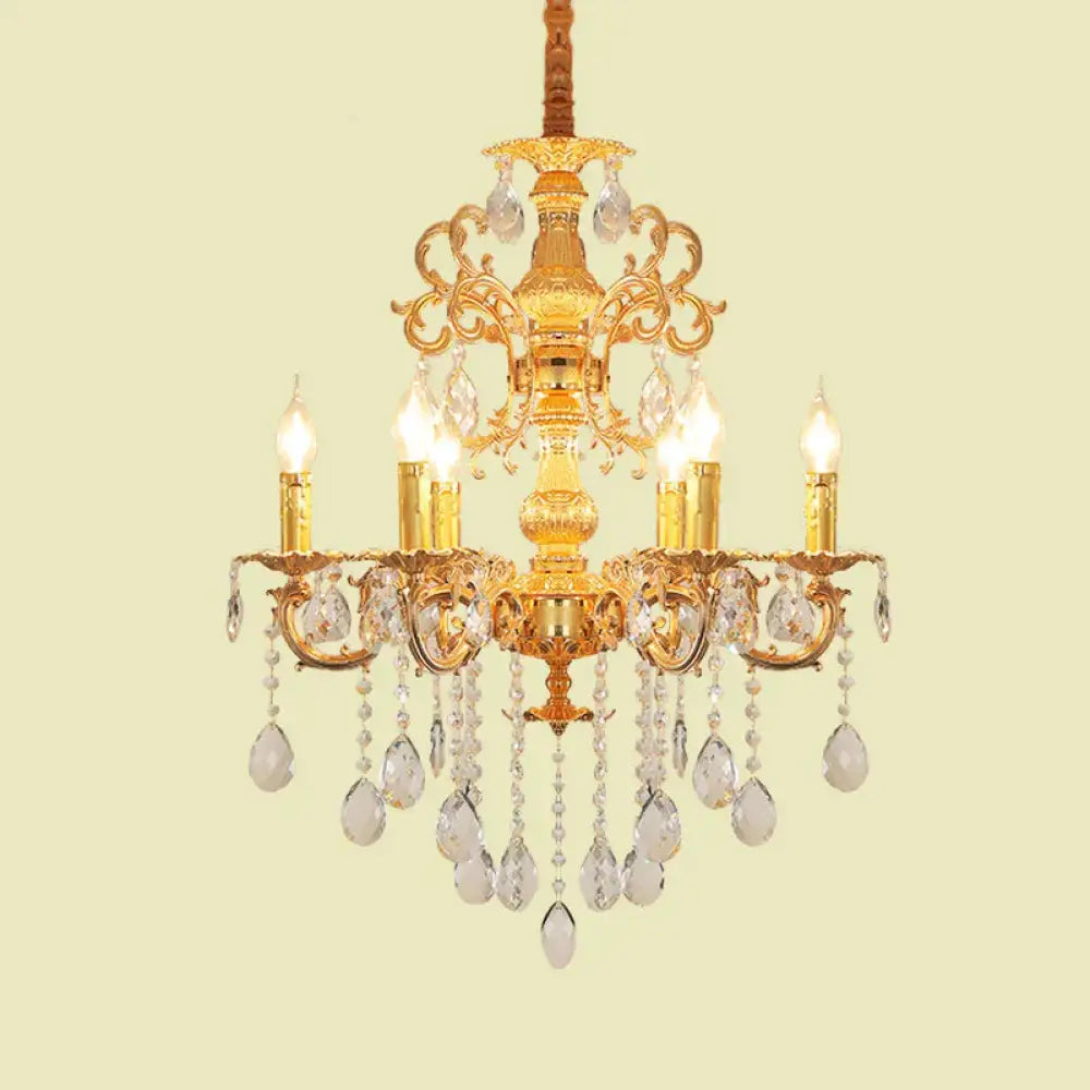Metal Candlestick Chandelier Lighting Vintage 6 Heads Living Room Suspension Light In Gold With