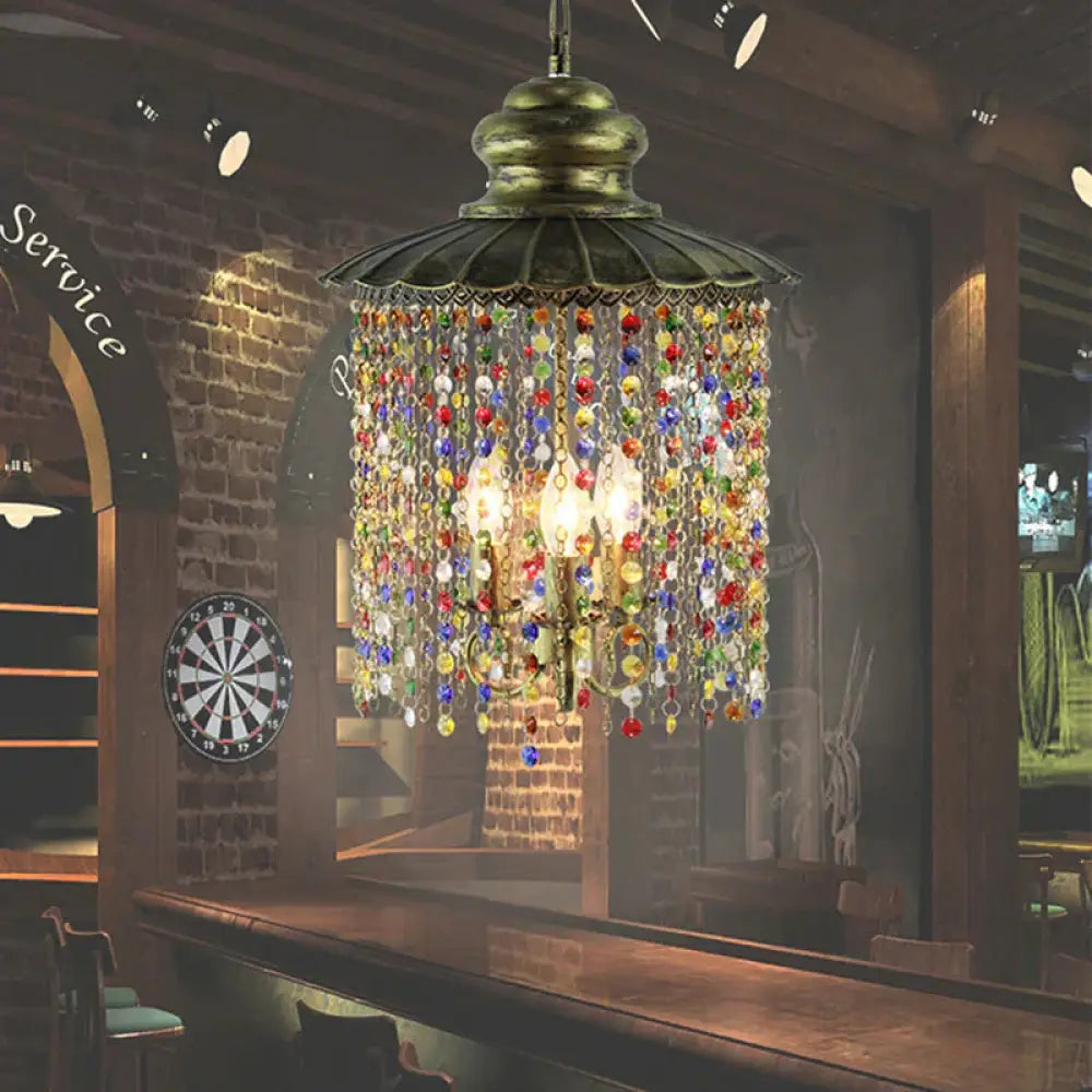 Metal Cascading Chandelier Light Fixture Decorative 3 Heads Restaurant Suspension Pendant In Bronze