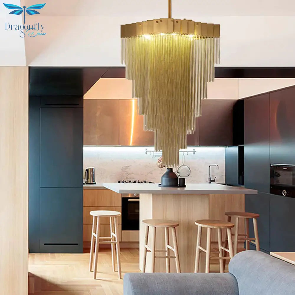 Metal Conical Chandelier Lamp Traditional 16 Lights Living Room Suspension Lighting In Brass