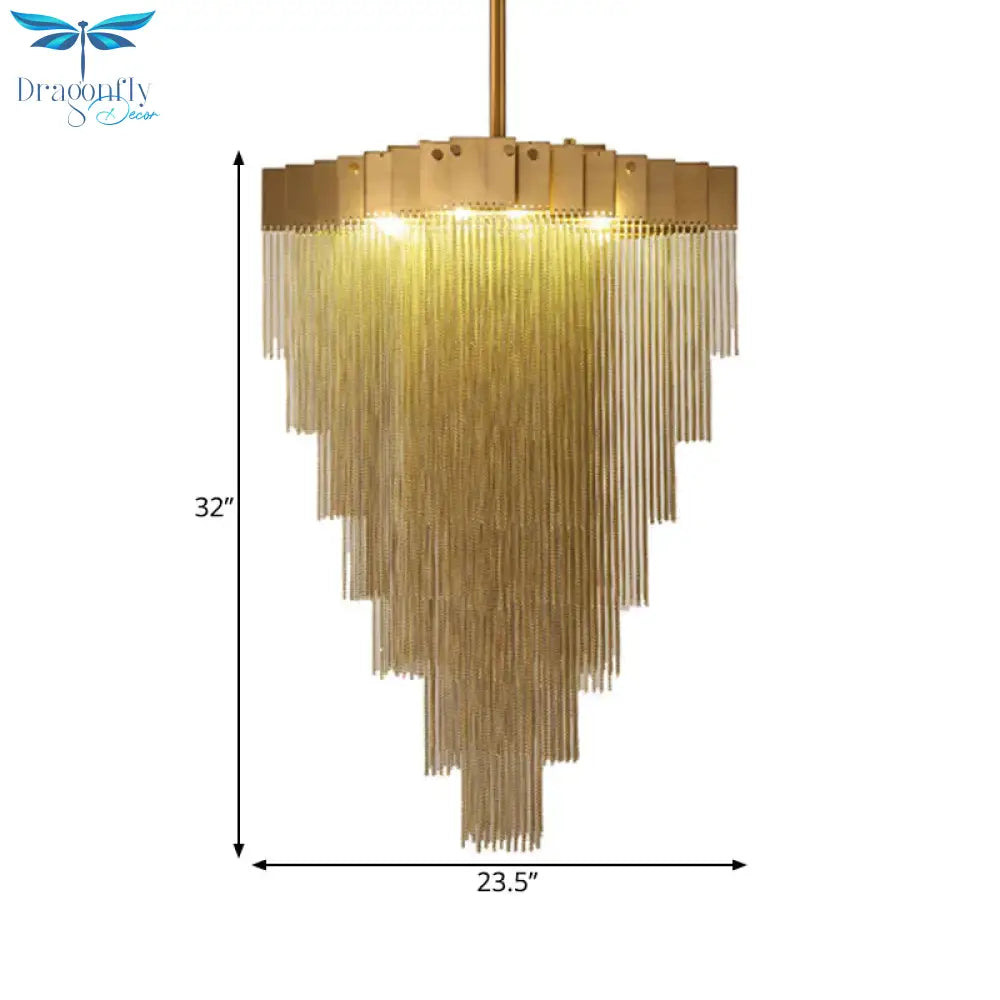 Metal Conical Chandelier Lamp Traditional 16 Lights Living Room Suspension Lighting In Brass