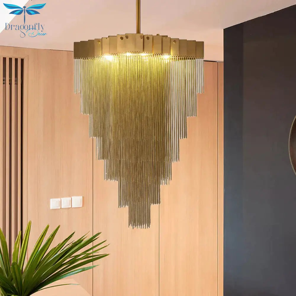 Metal Conical Chandelier Lamp Traditional 16 Lights Living Room Suspension Lighting In Brass