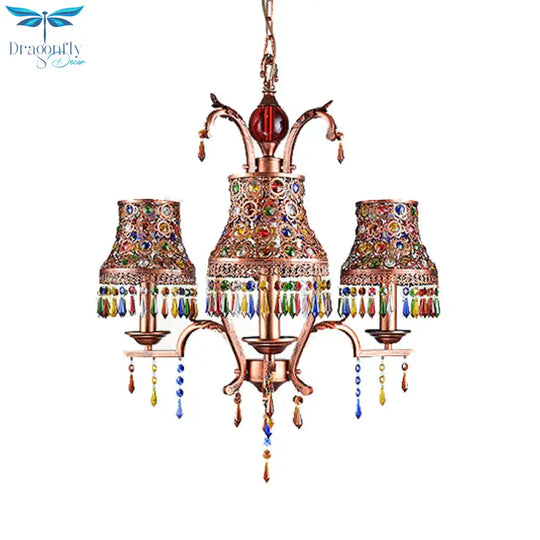 Metal Copper Chandelier Light Fixture Bell 3/5/8 Bulbs Bohemian Ceiling Pendant For Living Room