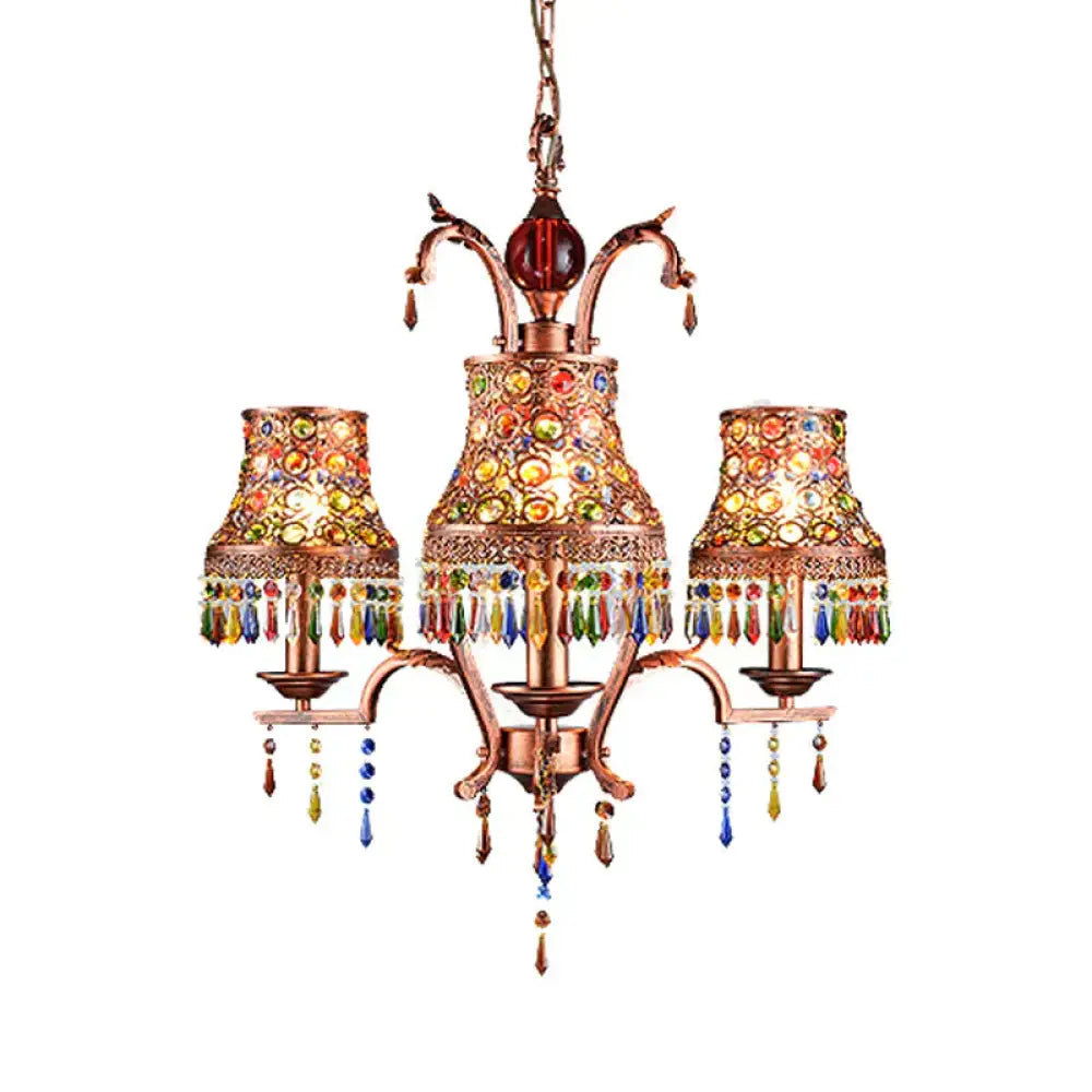 Metal Copper Chandelier Light Fixture Bell 3/5/8 Bulbs Bohemian Ceiling Pendant For Living Room 3 /
