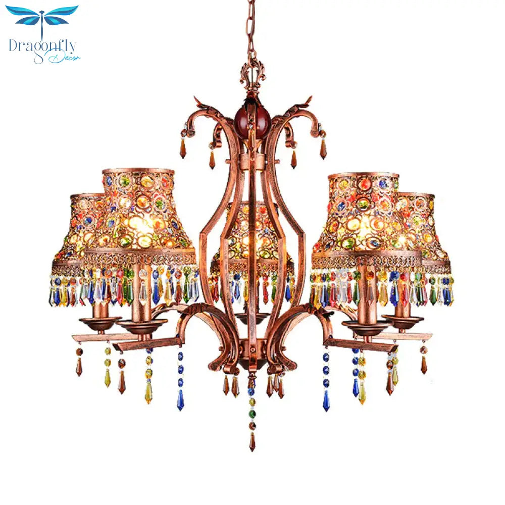 Metal Copper Chandelier Light Fixture Bell 3/5/8 Bulbs Bohemian Ceiling Pendant For Living Room