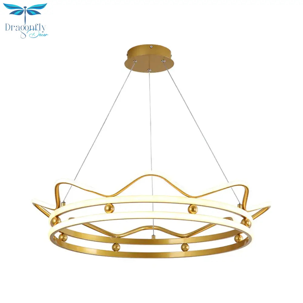 Metal Crown Frame Hanging Light Modernist Led Gold Chandelier Pendant For Bedroom