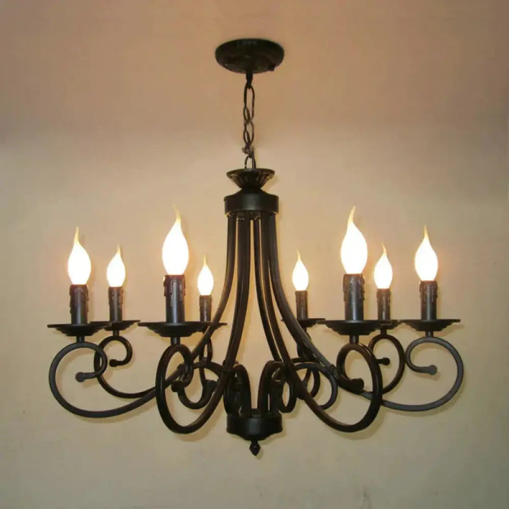 Metal Curly Armed Hanging Chandelier Tradition 6/8 Lights Dining Room Pendant Light Fixture In
