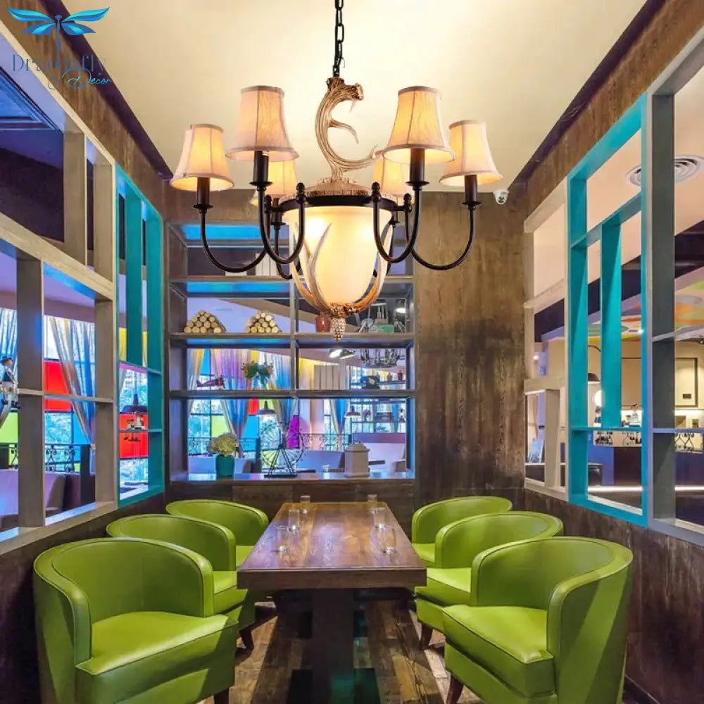 Metal Curved Armed Chandelier Lamp Traditional 9/11 Bulbs Restaurant Hanging Ceiling Light In Black