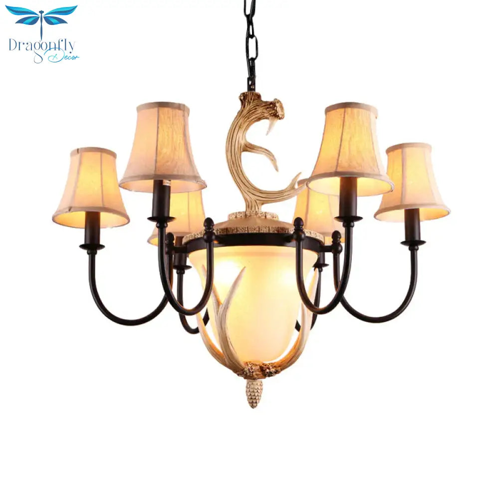 Metal Curved Armed Chandelier Lamp Traditional 9/11 Bulbs Restaurant Hanging Ceiling Light In Black