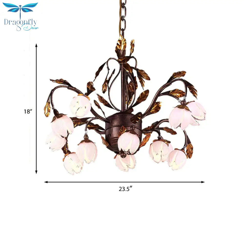 Metal Dark Brown Chandelier Lighting Lotus 12/20/25 Lights American Garden Led Drop Lamp For Bedroom