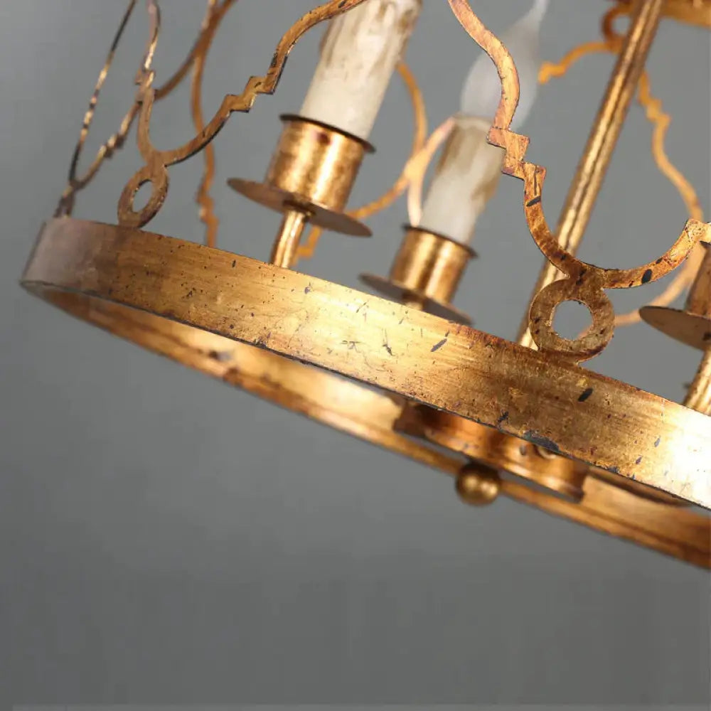 Metal Drum Shade Chandelier Lamp Retro 4 - Head Bedroom Pendant Ceiling Light In Gold