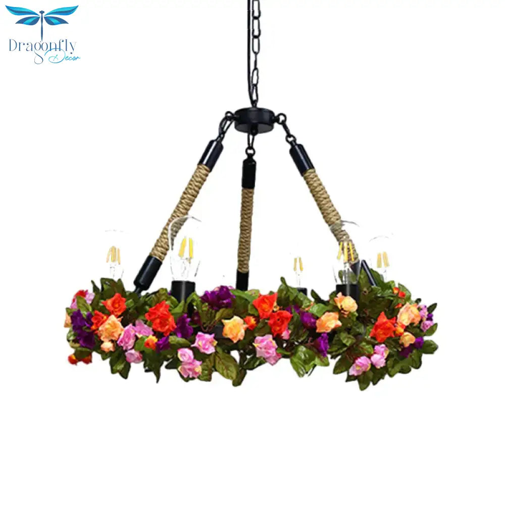 Metal Exposed Bulb Pendant Chandelier Industrial 6 - Light Restaurant Pendulum Light With