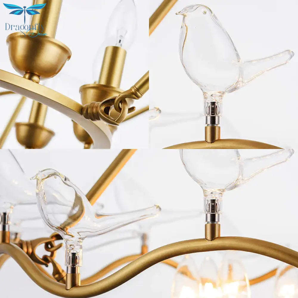 Metal Flower Basket Chandelier Lamp Modern 9 Bulbs Gold Pendant Lighting Fixture With Clear Glass