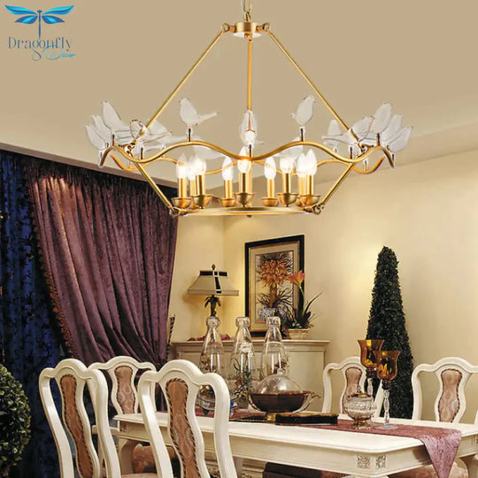 Metal Flower Basket Chandelier Lamp Modern 9 Bulbs Gold Pendant Lighting Fixture With Clear Glass