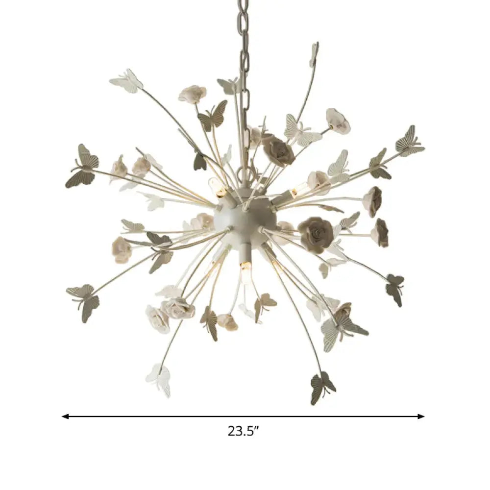 Metal Flower Chandelier Lamp Minimalism Led White - Silver Pendant Lighting Fixture With Adjustable