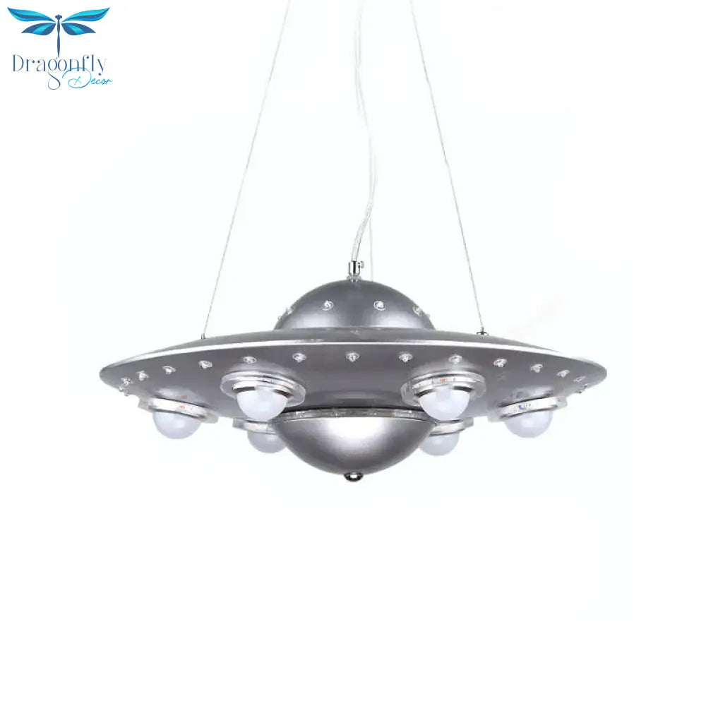 Metal Flying Saucer Hanging Chandelier Cartoon Integrated Led Pendant Ceiling Light In Silver/Dark