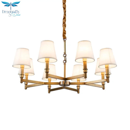 Metal Gold Chandelier Lighting Conical 6/8 - Light Countryside Suspension Pendant With Fabric Shade