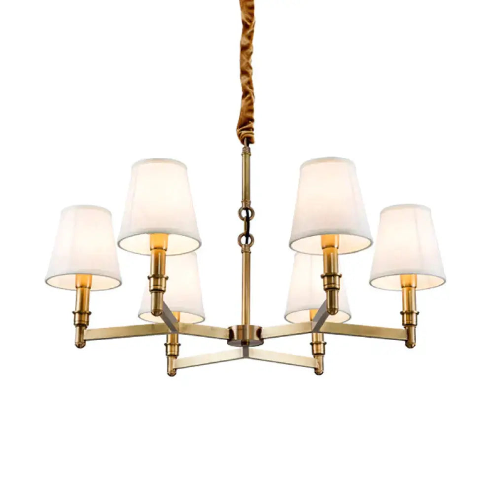 Metal Gold Chandelier Lighting Conical 6/8 - Light Countryside Suspension Pendant With Fabric Shade