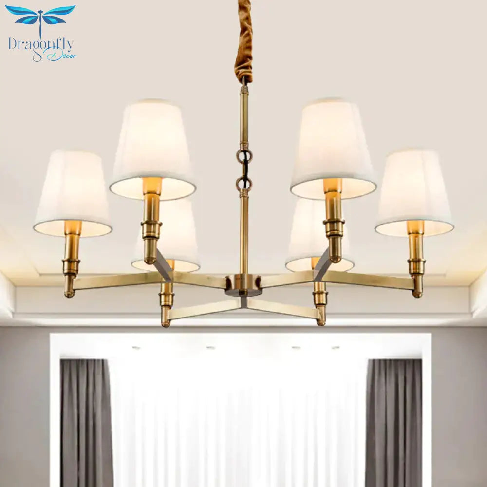Metal Gold Chandelier Lighting Conical 6/8 - Light Countryside Suspension Pendant With Fabric Shade