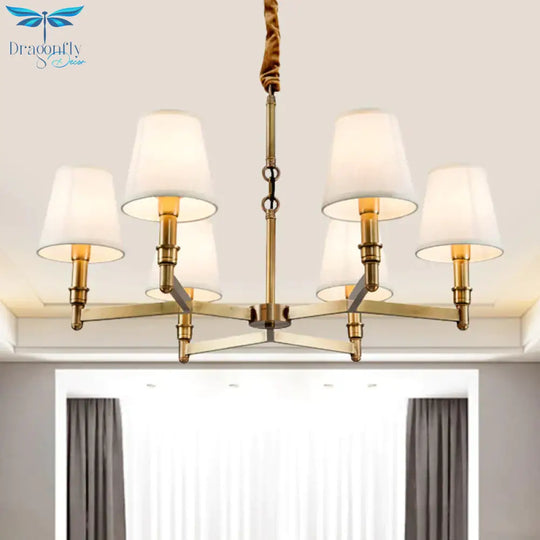 Metal Gold Chandelier Lighting Conical 6/8 - Light Countryside Suspension Pendant With Fabric Shade