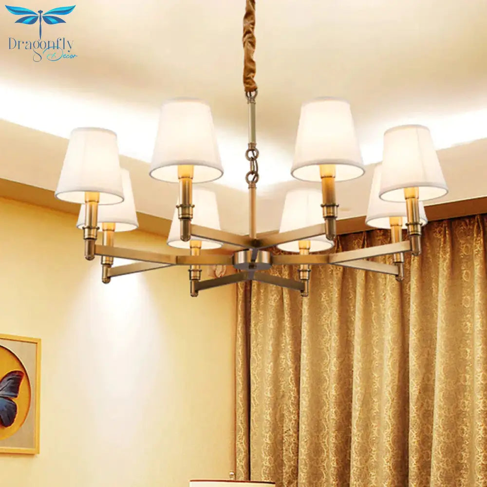 Metal Gold Chandelier Lighting Conical 6/8 - Light Countryside Suspension Pendant With Fabric Shade