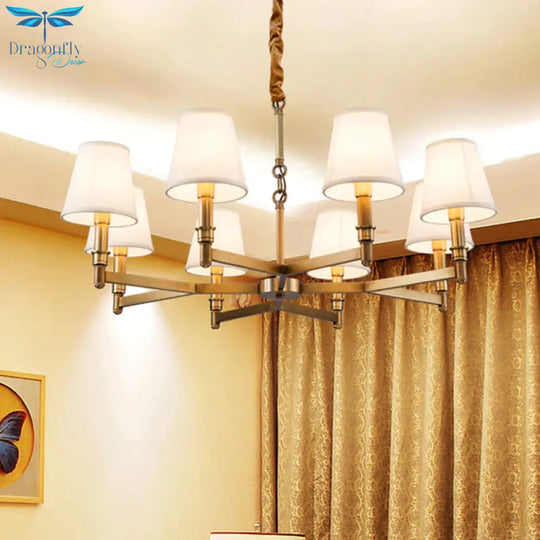 Metal Gold Chandelier Lighting Conical 6/8 - Light Countryside Suspension Pendant With Fabric Shade