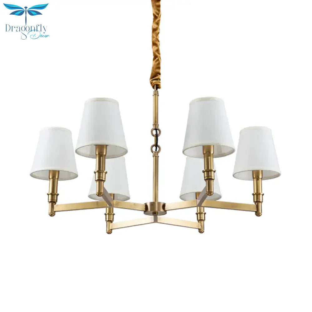 Metal Gold Chandelier Lighting Conical 6/8 - Light Countryside Suspension Pendant With Fabric Shade