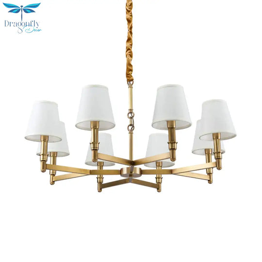 Metal Gold Chandelier Lighting Conical 6/8 - Light Countryside Suspension Pendant With Fabric Shade