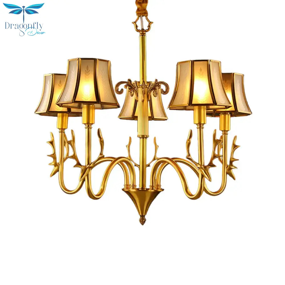 Metal Gold Chandelier Lighting Curved Arm 3/5/6 Lights Colonialist Hanging Lamp Kit