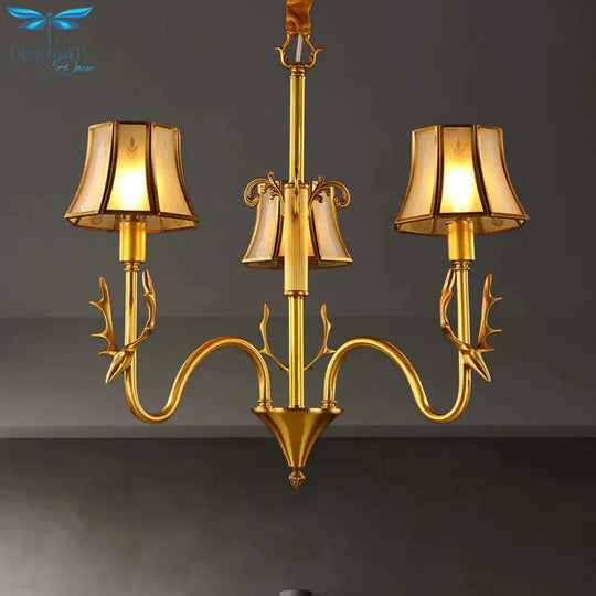 Metal Gold Chandelier Lighting Curved Arm 3/5/6 Lights Colonialist Hanging Lamp Kit