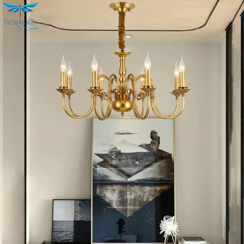 Metal Gold Pendant Chandelier Candelabra 6/8 Lights Colonialism Ceiling Hang Fixture For Living Room