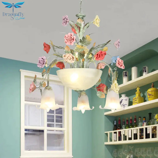 Metal Green Chandelier Lighting Fixture Rose 7/10 Bulbs Korean Garden Led Hanging Ceiling Light For