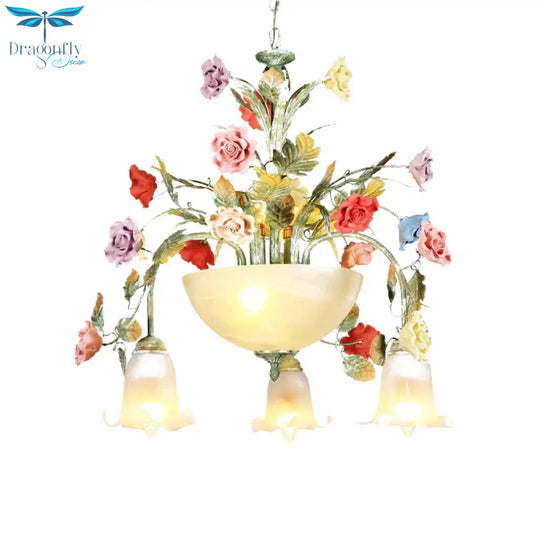 Metal Green Chandelier Lighting Fixture Rose 7/10 Bulbs Korean Garden Led Hanging Ceiling Light For